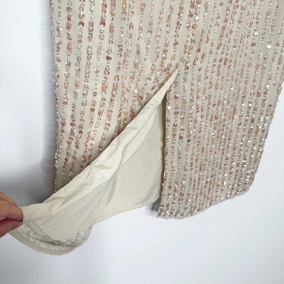 NWT Mac Duggal Beaded Column Gown Midi Dress Women's Champagne Size 14 $598 - Picture 8 of 11